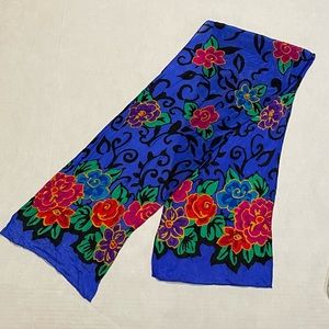 Vintage Liz Claiborne Blue Floral Oblong Rectangle Women’s Silk Scarf 10x51”